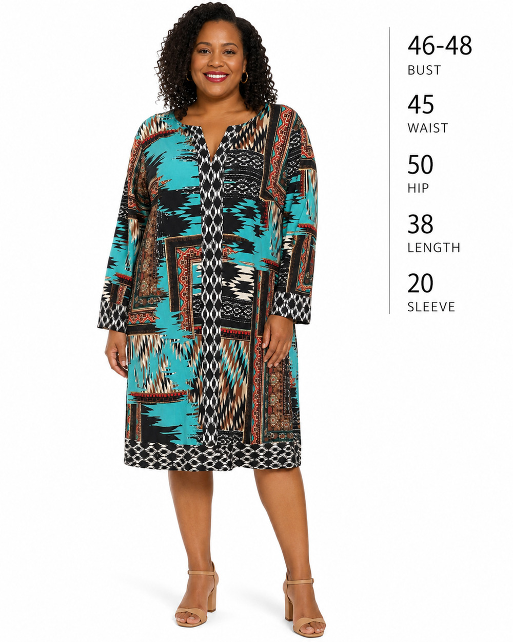 DB Signature Dress Barn Womens Aztec Western Native Jersey Knit Stretch Dress 1X